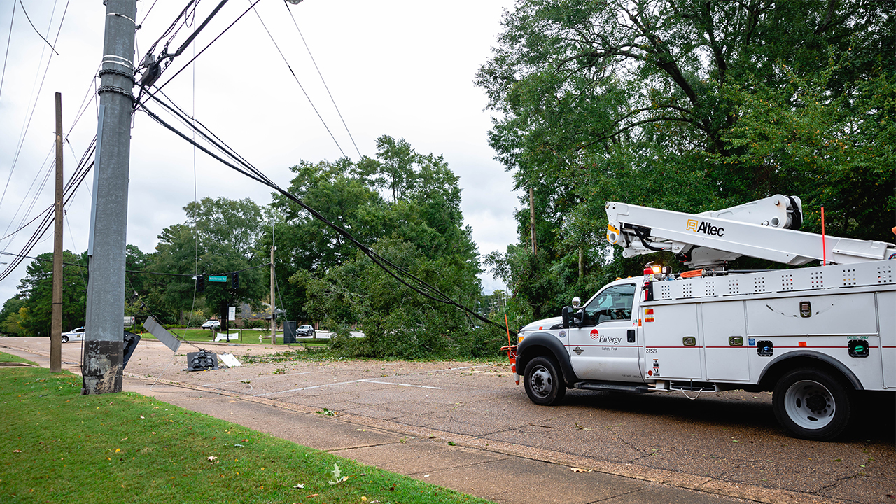 Hurricane Delta damage at the corner of Old Canton and Westbrook roads in Jackson, Mississippi.